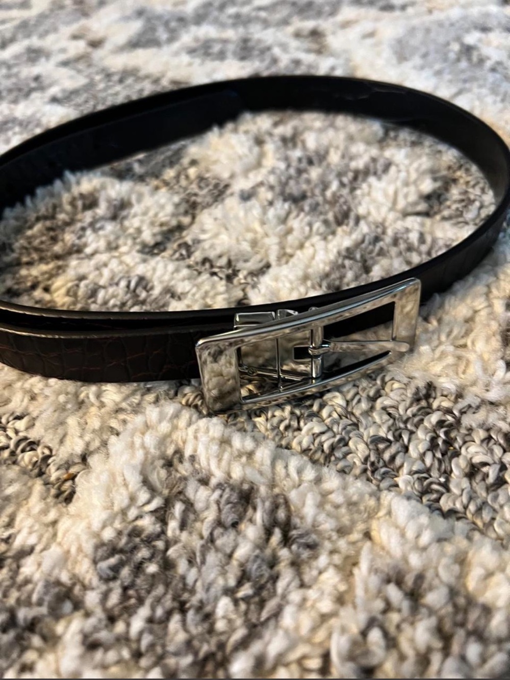 Women’s Black Croc-Embossed Belt with Silver Buckle